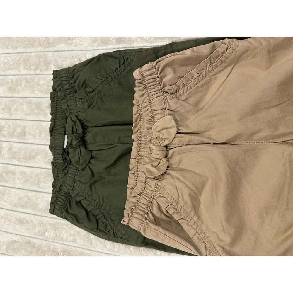 NWOT Gap Girls 5Y Set Of 2 Khaki Elastic Waist Pants - Dark Olive & Khaki